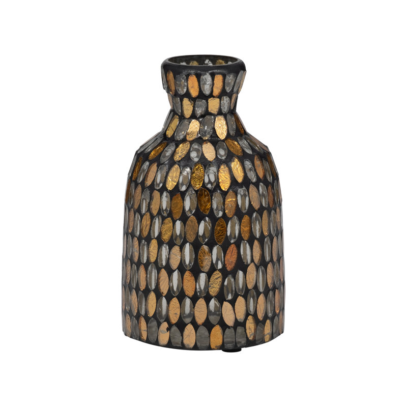 Vase décoratif en verre Glam, H 7 po x l 4 po x P 4 po, Mosaïque bronze / cuivre