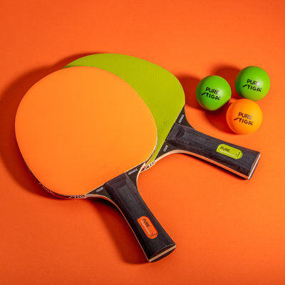 STIGA Pure Color Advance Racket Set - Includes 2 Paddles + 3 Ping Pong Balls (1 Orange, 2 Green)