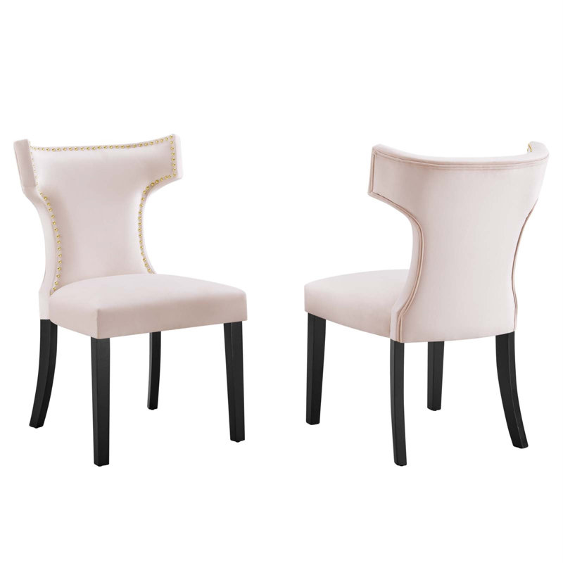 Modway Curve Performance Velvet Dining Chairs, Pink