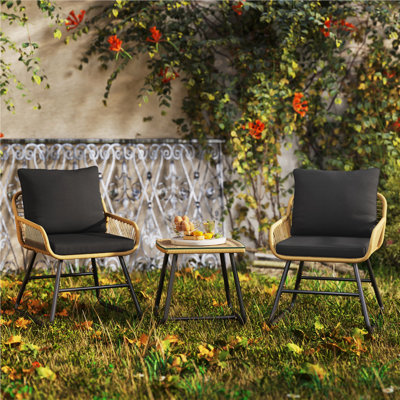 3-Piece Patio Bistro Set with Boho Coffee Table & 2 Chairs with Cushions & Pillows by Yaheetech