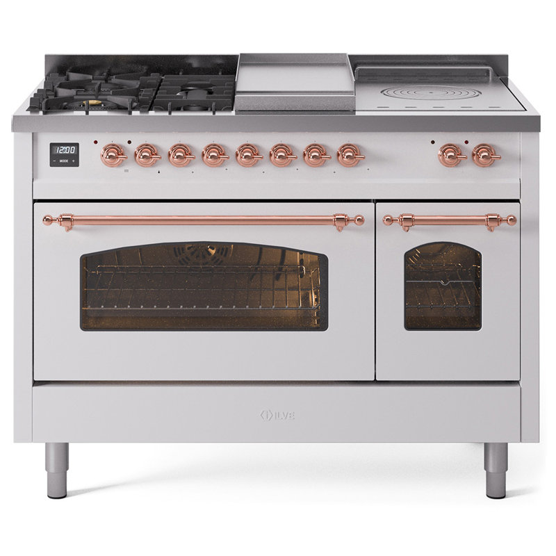 ILVE Nostalgie II 48 Dual Fuel Range, Liquid Propane, Burgundy/Brass