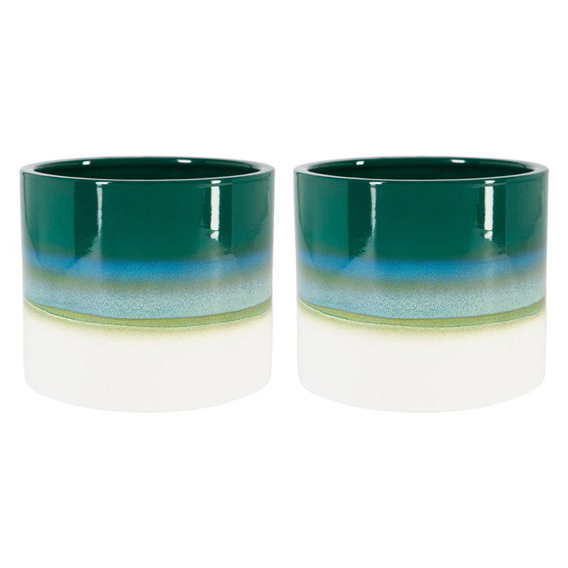 Nicola Spring - Reactive Glaze Plant Pots, 15.5cm H x 18cm W x 18cm D, Green