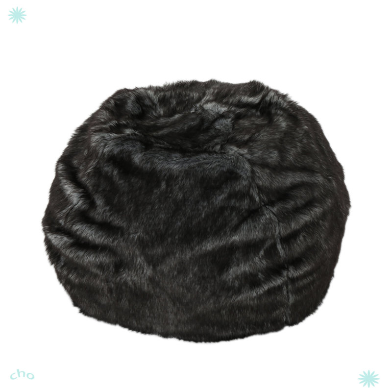 Fauteuil à billes rond en fausse fourrure 3 pieds Cat, Noir