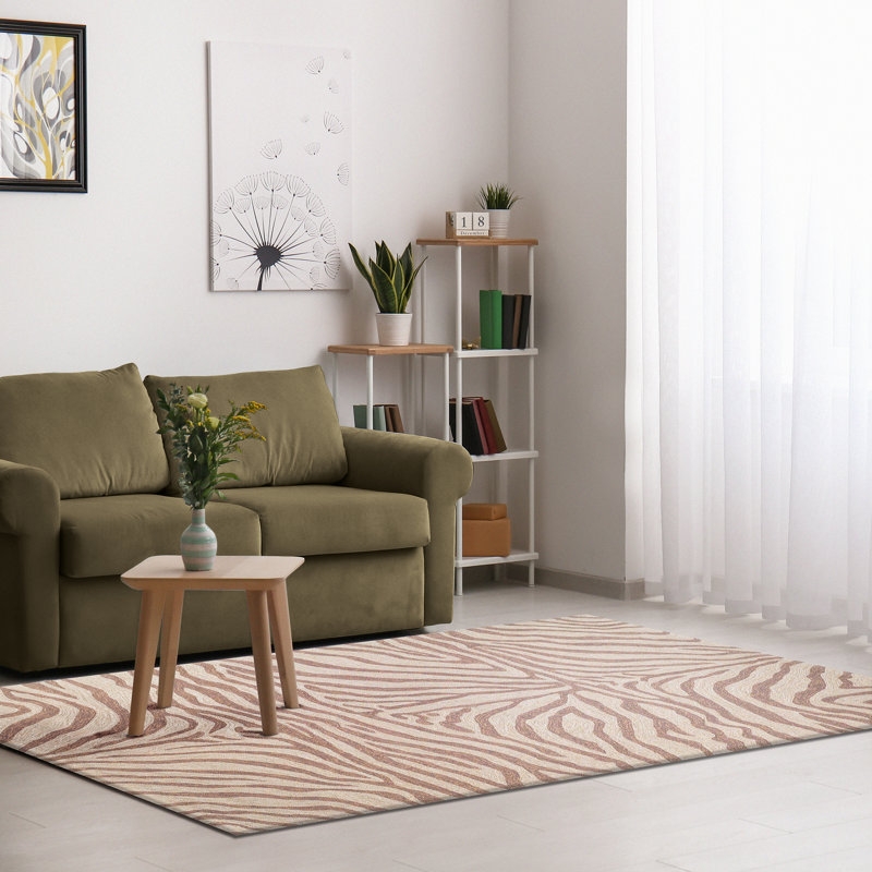 Tapis touffeté à la main à imprimé animal en polyester beige / brun, Rectangle 8 pi 3 po x 11 pi 6 po