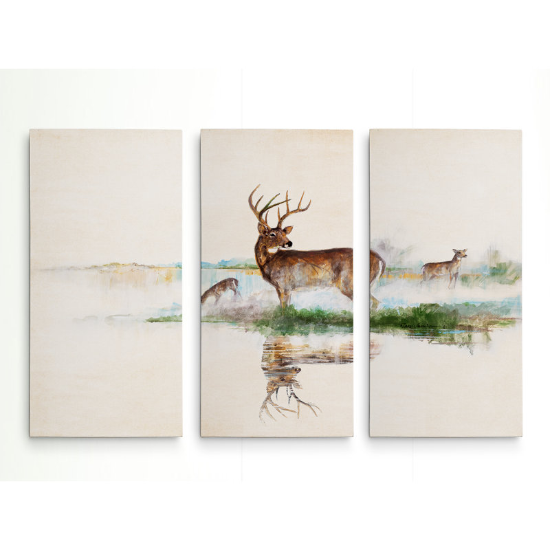 «Misty Deer», reproduction de peinture à l'acrylique à multiples images sur toile tendue, H 24 po x l 36 po