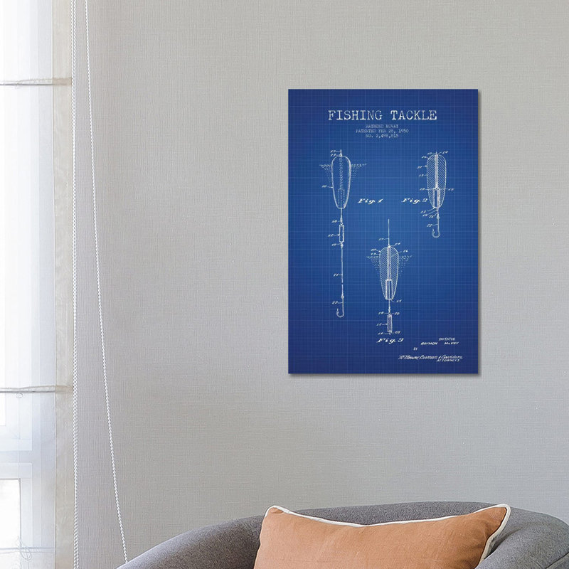 Raymond McVay Fishing Tackle Patent Sketch by Aged Pixel - Wrapped Canvas Print, 66.04 cm H x 45.72 cm W x 1.91 cm D