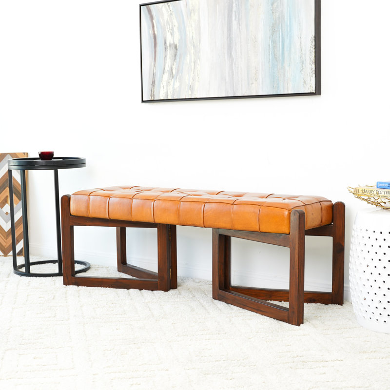 Chamya Genuine Leather Upholstered Bench