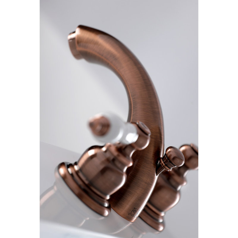 Kingston Brass Victorian Two-Handle 3-Hole Deck Mount Mini-Widespread Bathroom Faucet with Plastic Pop-Up, Antique Copper