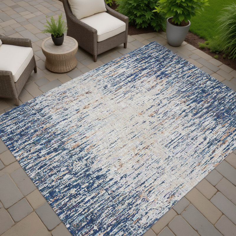 Machine Washable Indoor/Outdoor Chantille ACN2439 Stripes Rug, Navy, 10' x 14'