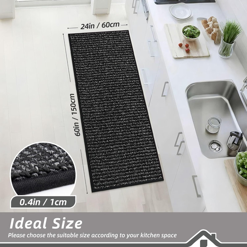 Super Absorbent Kitchen Runner Rugs Non-Slip 24"x60", Black