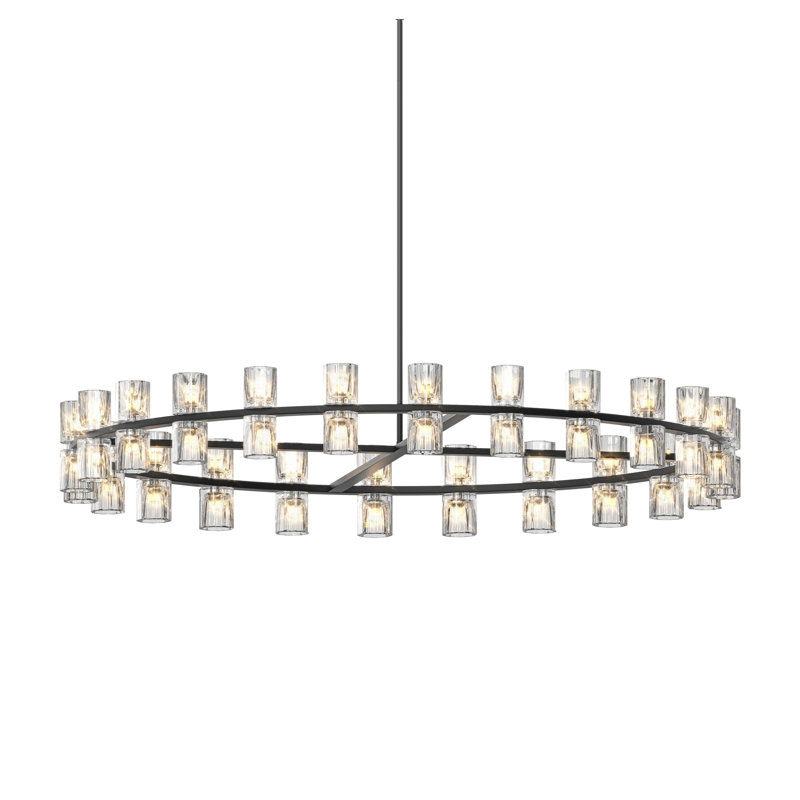 48-Inch Luxury Double Ring Crystal Chandelier - Modern Black Iron LED Ceiling Light for Dining Room & Living Room Decor