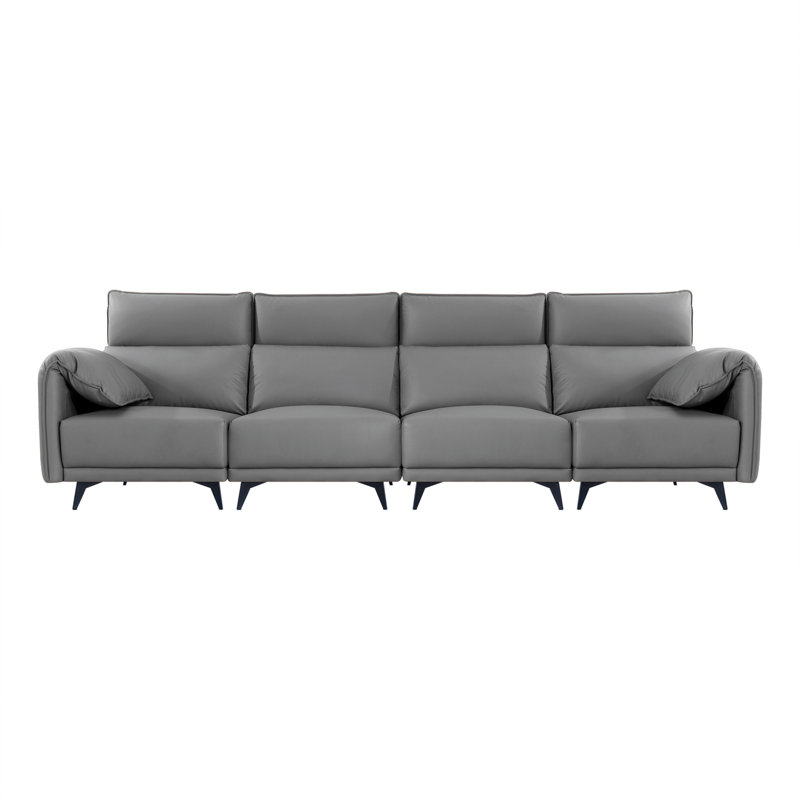 Canapé Audwine, canapé convertible à haut dossier, causeuse 4 places avec appuis-tête, Cuir synthétique gris