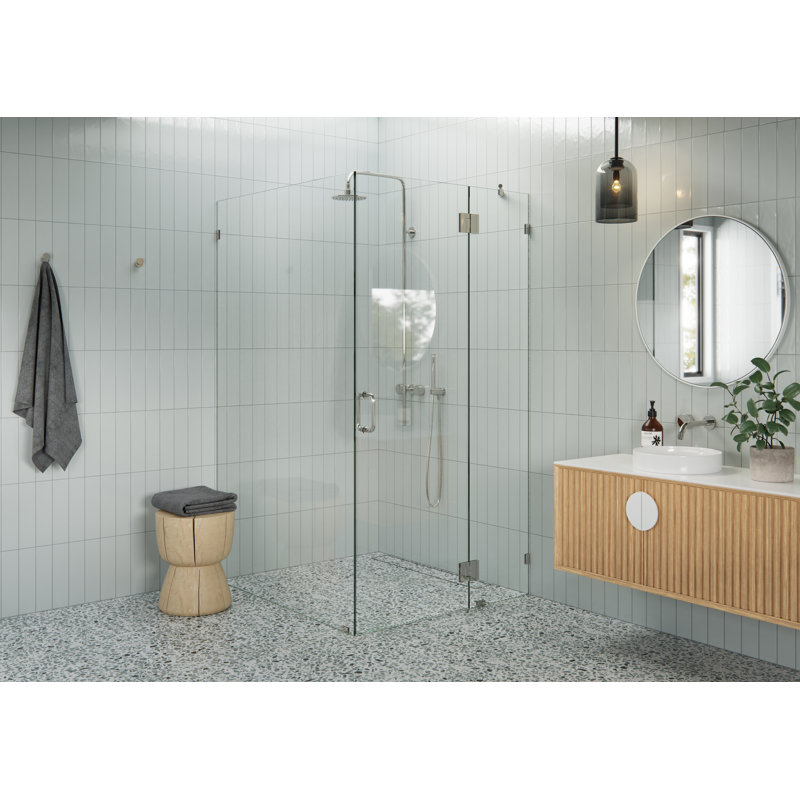 Halo 42 in. x 46 in. x 78 in. 90-degree Fully Frameless Glass Hinged Shower Enclosure, Polished Nickel