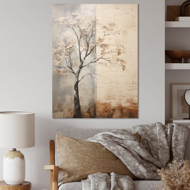 Arbre africain africain beige - art mural africain, salon, H 32 po x l 24 po, Toile tendue