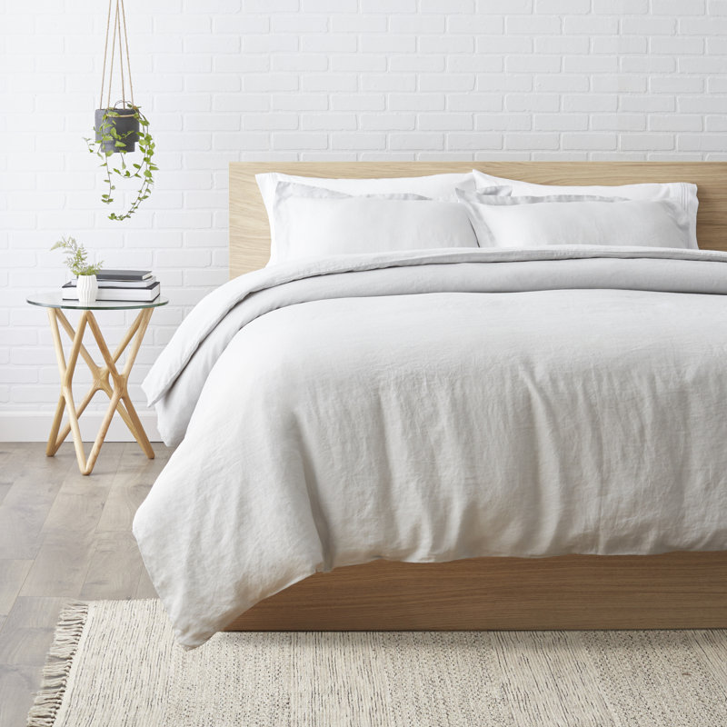 Frazier Modern & Contemporary 100% Linen Duvet Cover, King Duvet Cover + 2 King Shams, Silver Gray