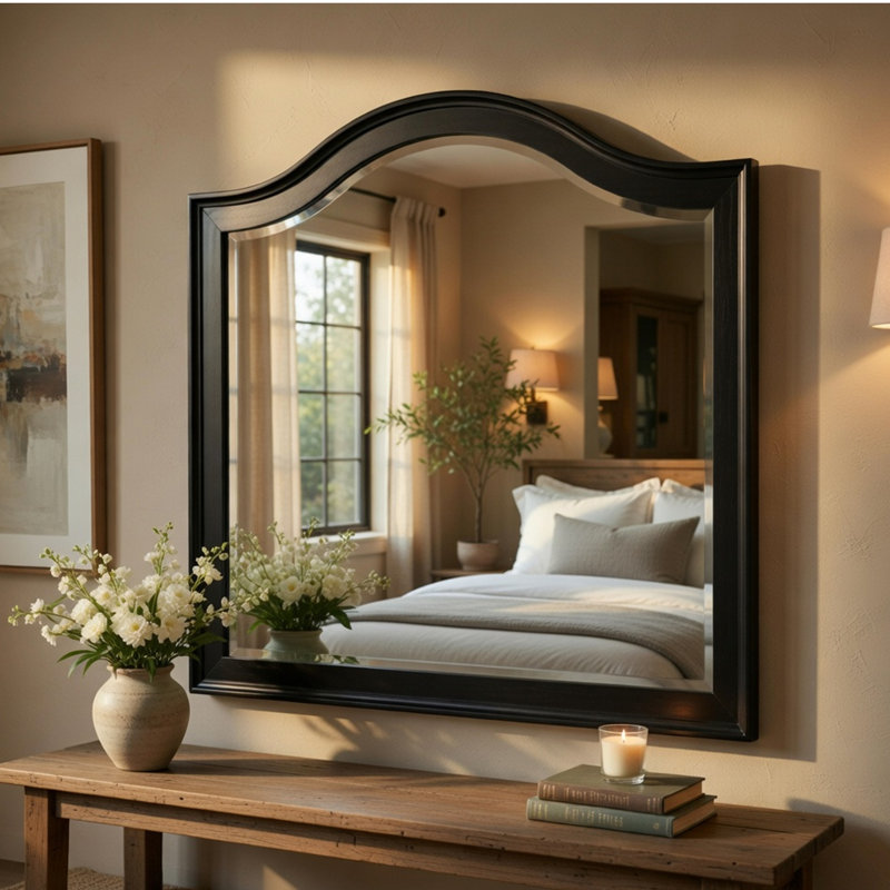Miroir de commode Vix, cadre arqué classique 39 x 42, bois brun anthracite
