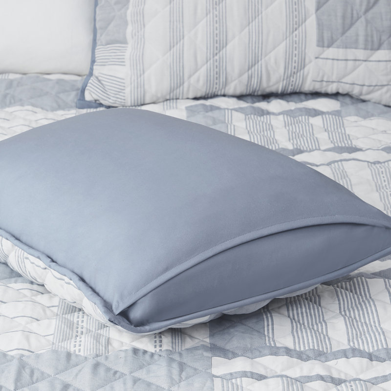 Full Blue Microfiber Reversible Patchwork Quilt Set