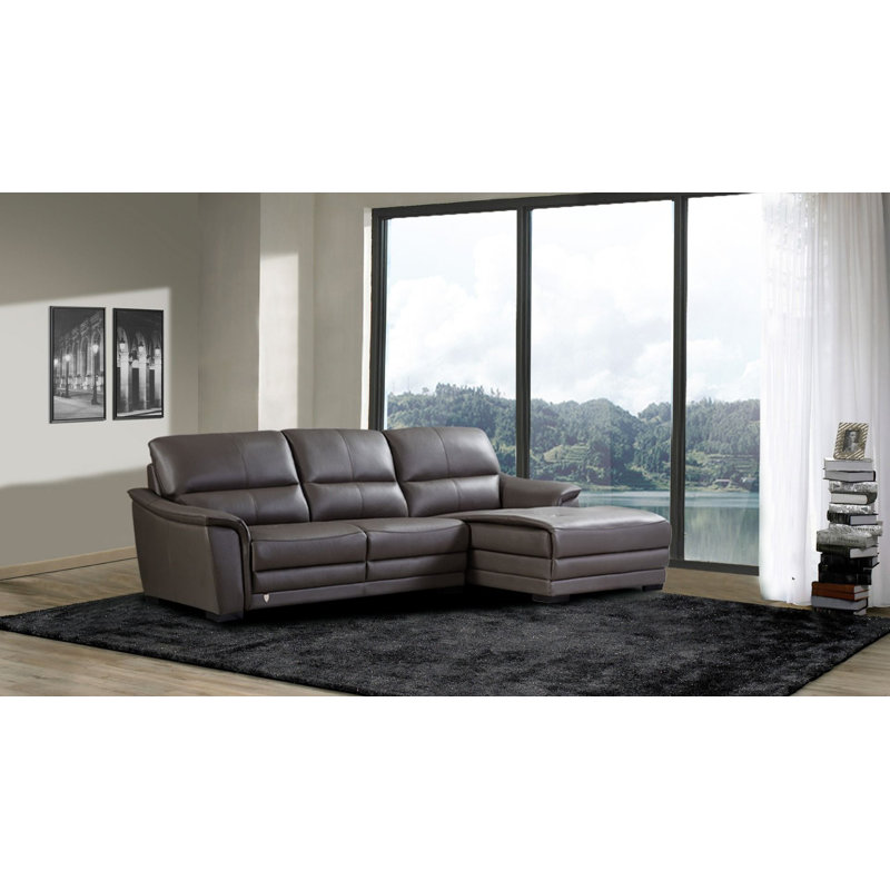 Baho 108" Wide Genuine Leather Modular Sofa & Chaise, Right Hand Facing