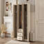 Rangement pour garde-robe en bois à 6 portes avec 6 grands tiroirs, naturel