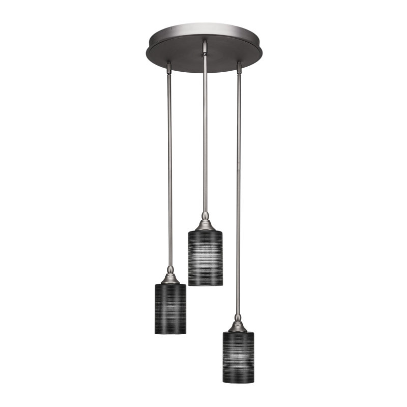 Luminaire suspendu suspendu à 3 lumières Shamar, H 14,25 po x l 18 po x P 18 po, Matrice noire, Nickel brossé