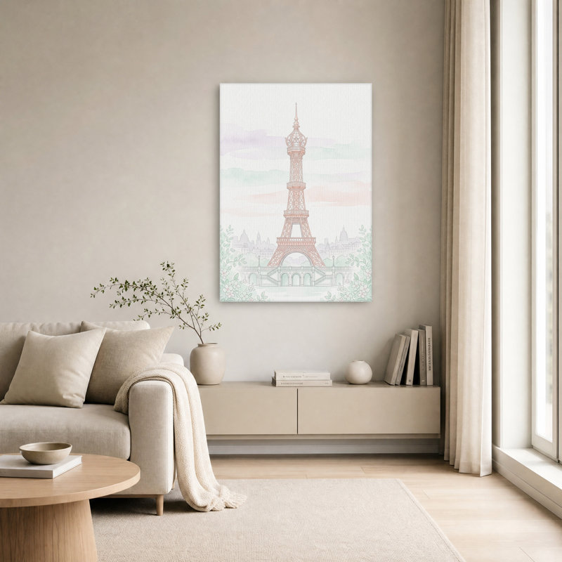 Art mural sur toile rose de style Tour Eiffel, H 36 po x l 24 po