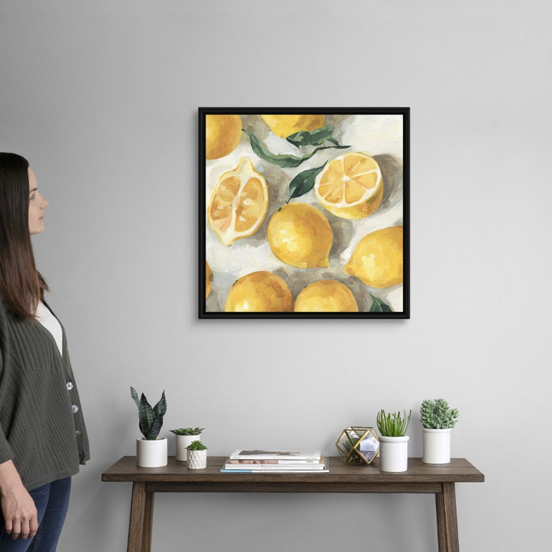 «Fresh Lemons II» par Emma Caroline - reproduction d'art sur toile, H 26 po x l 26 po x P 1,75 po, Cadre flottant noir