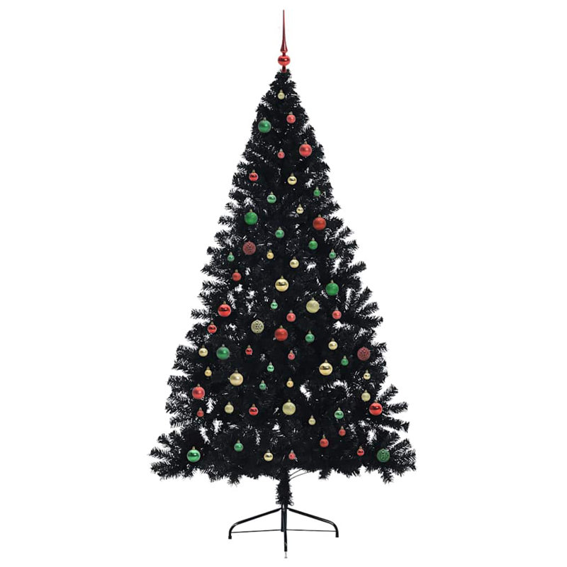 6.89' H Lighted Artificial Christmas Tree, Black, 210 cm, with 120 Multicolour Balls