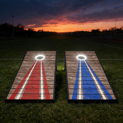4x2 Ft Wooden LED Cornhole Game Set, Portable Outdoor Cornhole Boards with 8 Bean Bags for Backyard Beach Camping Parties Family Games