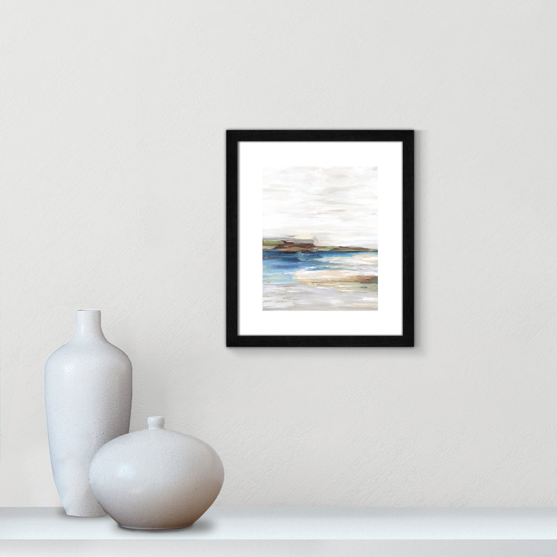 Distant Lands " Distant Lands II ", Black Wood Grain Framed Paper, 15" H x 13" W x 0.75" D