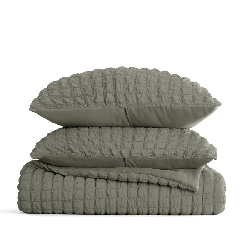 Seersucker Textured Comforter Set, Twin / Twin XL Comforter + 1 Sham, Willow Green
