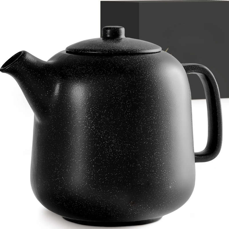 Matte Black Ceramic Teapot with Stainless Steel Infuser, 44 oz