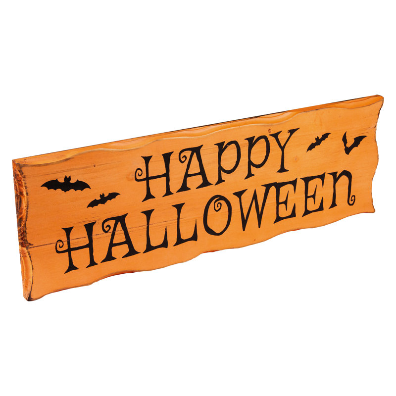 24" Orange and Black Wooden Halloween Wall Sign with Bats