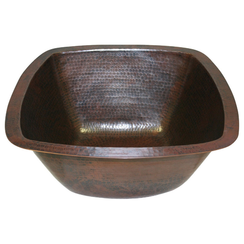 15" Square Copper Kitchen Bar Sink , Aged Copper