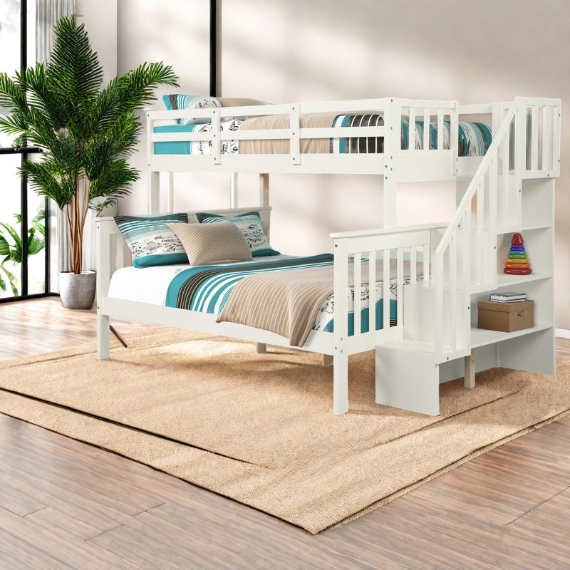 Spacious Twin-over-full Wood Bunk Beds With Modern Storage For Home
