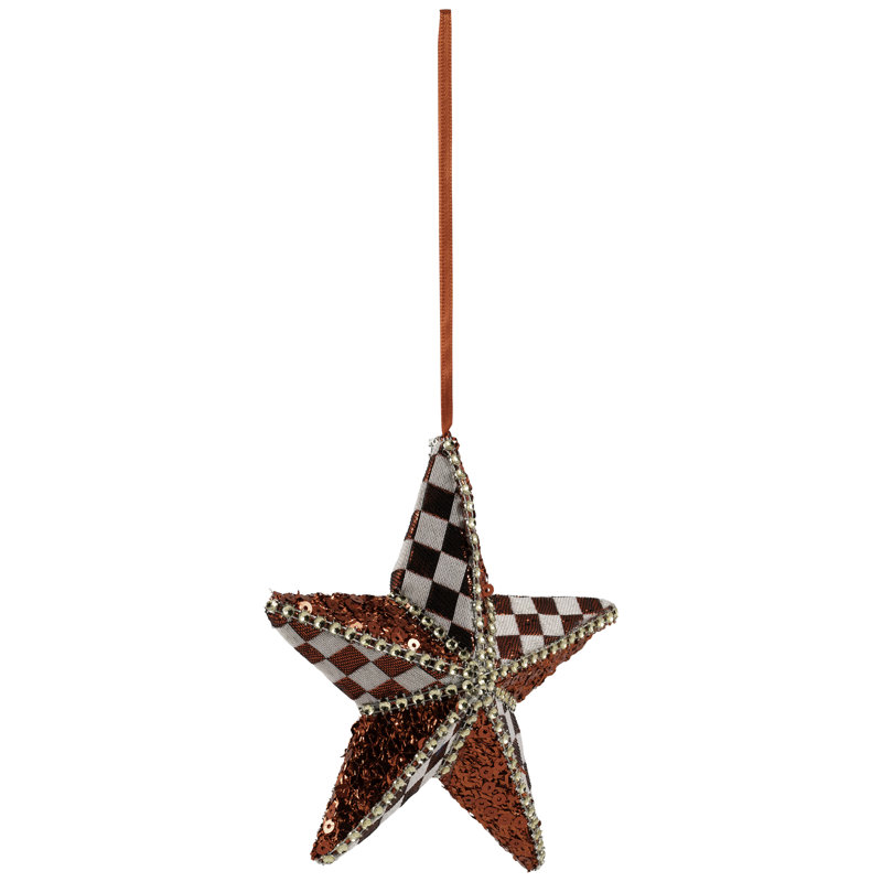 Ornement étoile de Noël à paillettes et à carreaux - 6 po - Rouge