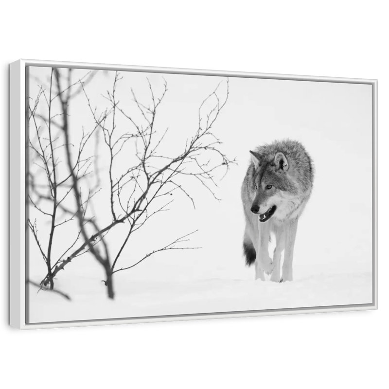 Chasse au loup d'hiver, Cadre flottant blanc, 37 po x 25 po