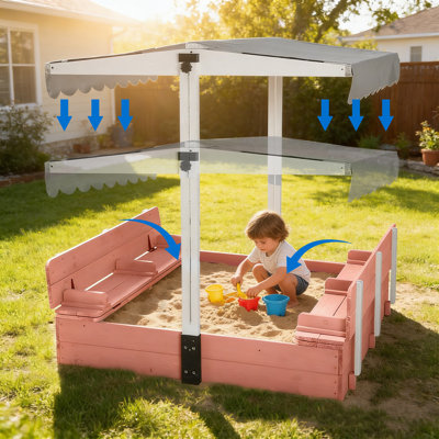 Premium Large Outdoor Sandbox With Uv-Protective Canopy And Built-In Seating