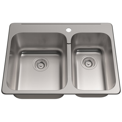 Cantrio Deck Mounted Drop-in Stainless Steel 27.25 in. 1-Hole Double Bowl Kitchen Sink