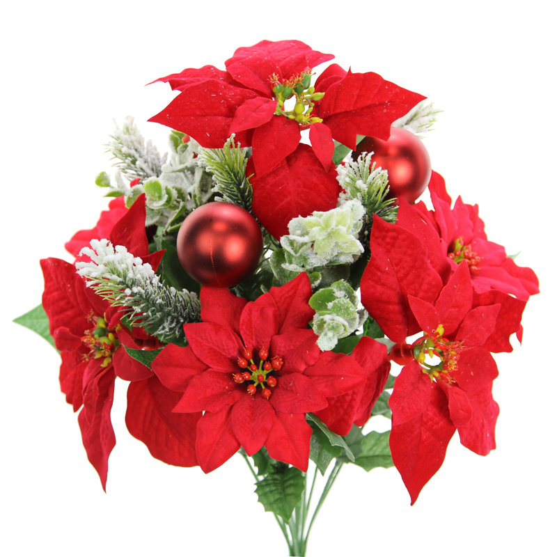 Coussinet de poinsettia artificiel velours, rouge