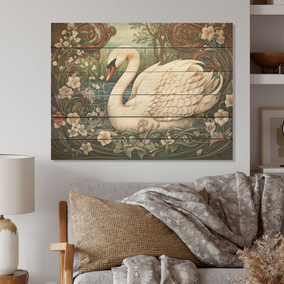 Swans Majesty Horizon - cygnes, art sur bois de pin naturel