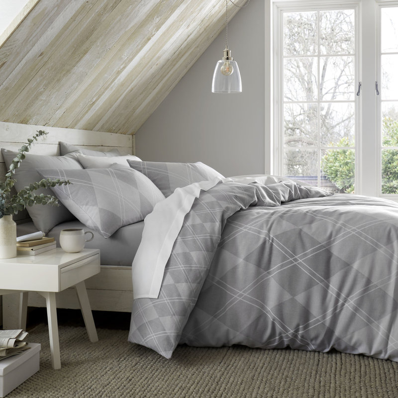 Brushed Argyle Diamond Reversible Duvet Cover Set, Double - 2 Standard Pillowcases, Natural