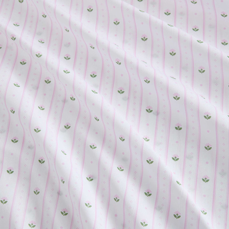 Ensemble de draps en coton percale Martha Stewart, Ensemble de draps pour très grand lit avec 2 taie, Floral Stripe Pink