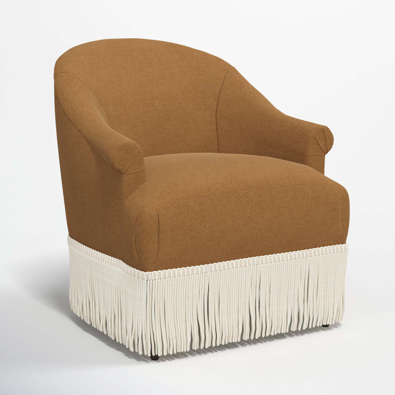 Callie Upholstered Wingback Chair, Textured Amber Linen, Ivory
