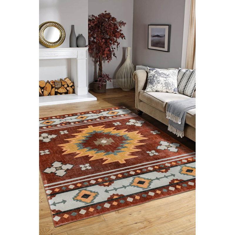 Tapis brun brun en polyester tissé à la machine, Rectangle 5 pi 3 po x 7 pi 7 po