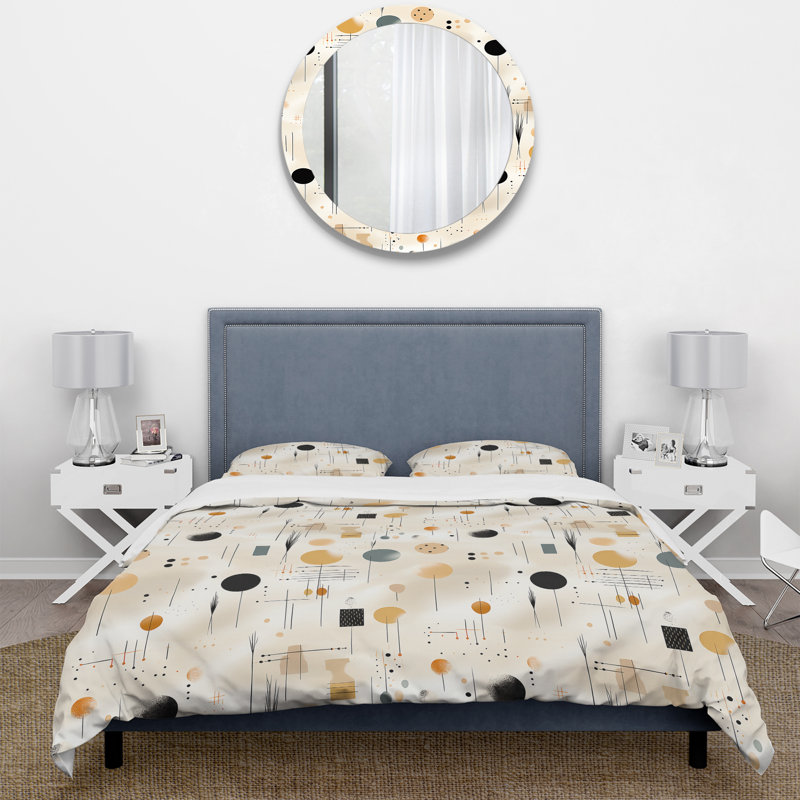 Literie bohème minimalisme beige avec fougères, Housse de couette simple + 1 taie décorative stan