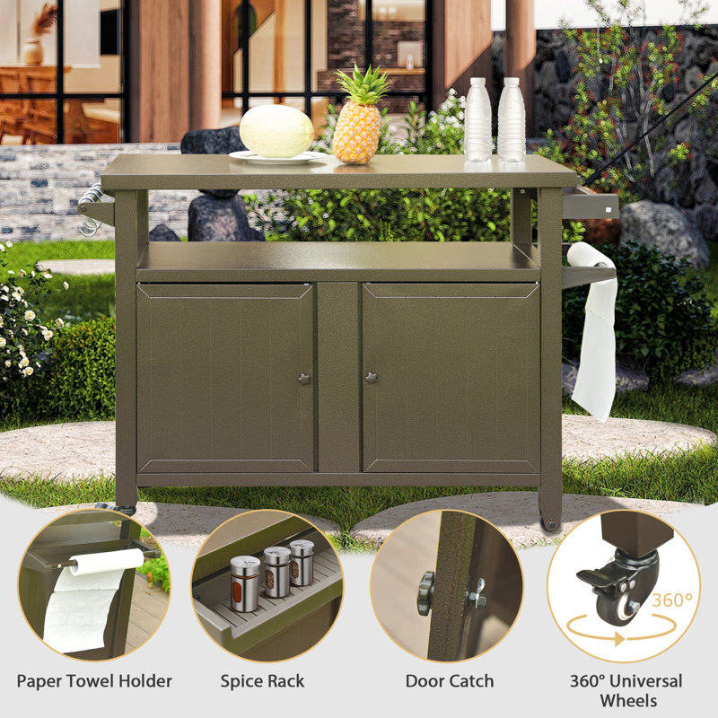 35.51'' H x 51.67'' W 3 - Cabinet Utility Cart with Wheels, Dark Brown