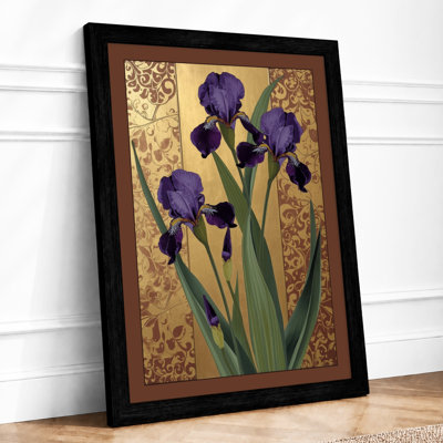 Irises Against Damask Botanical - Framed Print