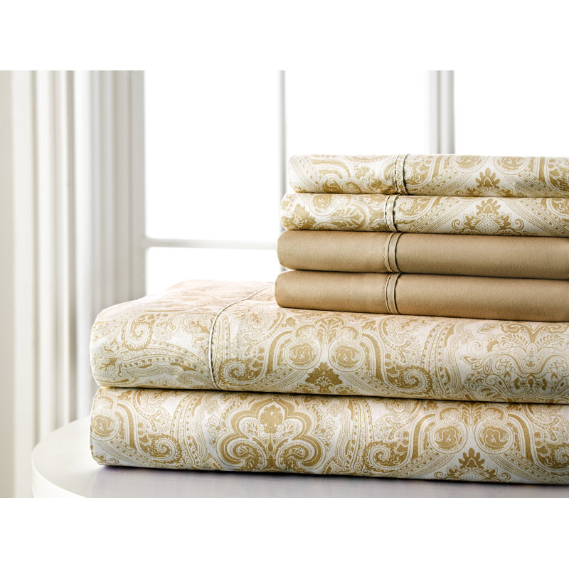 Percale Paisley Sheet Set, Full Sheet Set + 1 Fitted Sheet + 2 Pillowcases, Taupe