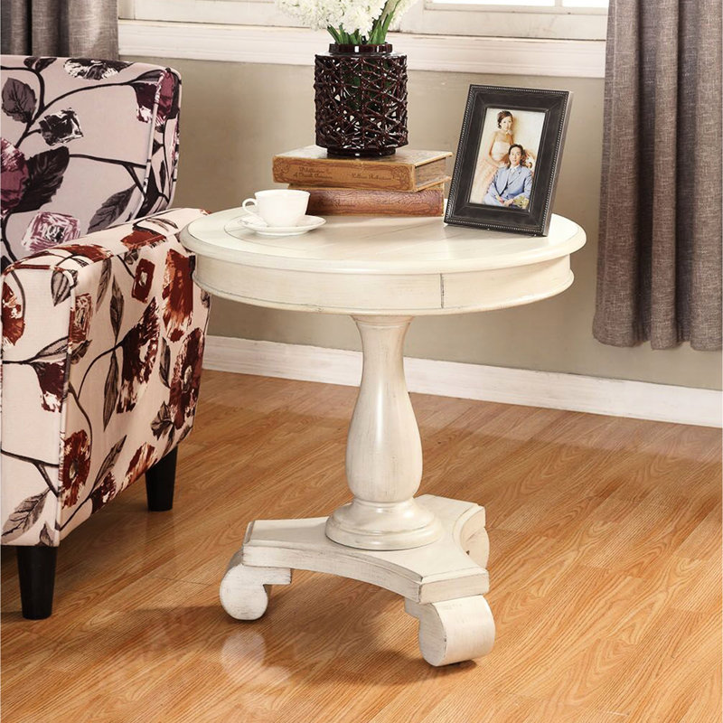 Table d'appoint ronde blanche - construction en H 26,5 po et bois de style classique, Blanc