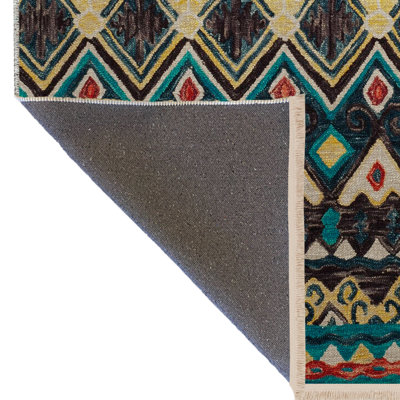 Tapis décoratif multicolore à rayures bleues